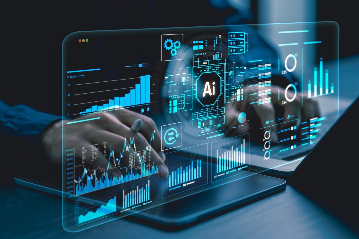 Business people use AI to analyze financial data with modern innovative technology