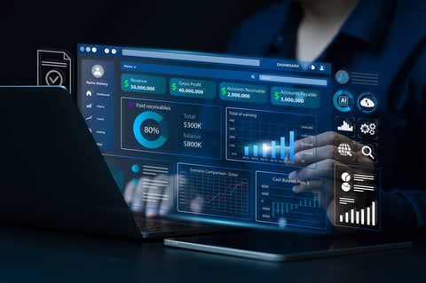 Data analytics dashboard showing financial trends and business insights for modern CFO