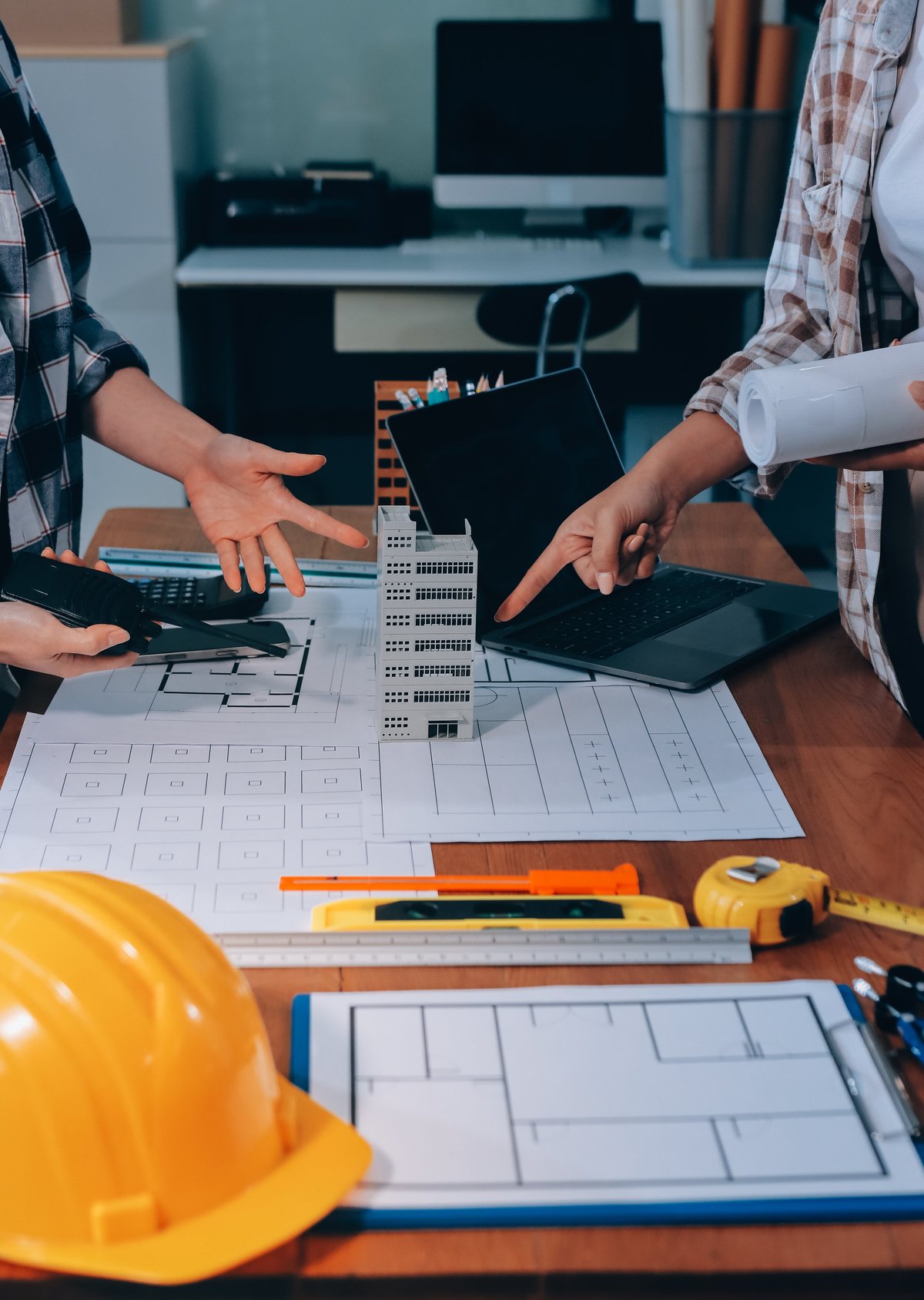 Construction and structure concept of engineer working drawing on blueprint