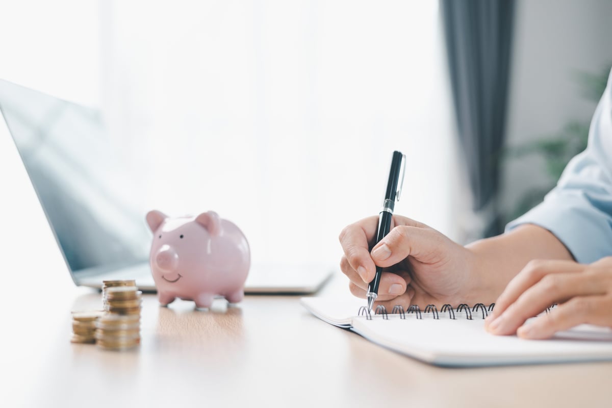 Concept of saving money and financial security with piggy bank and coins representing investment and budget management