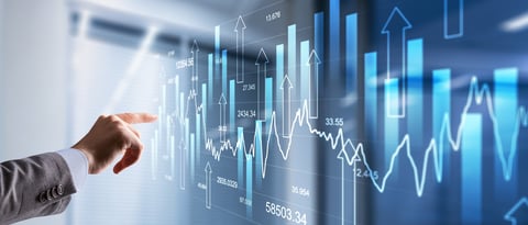 Financial growth graph on virtual screen showing sales increase and marketing strategy concept